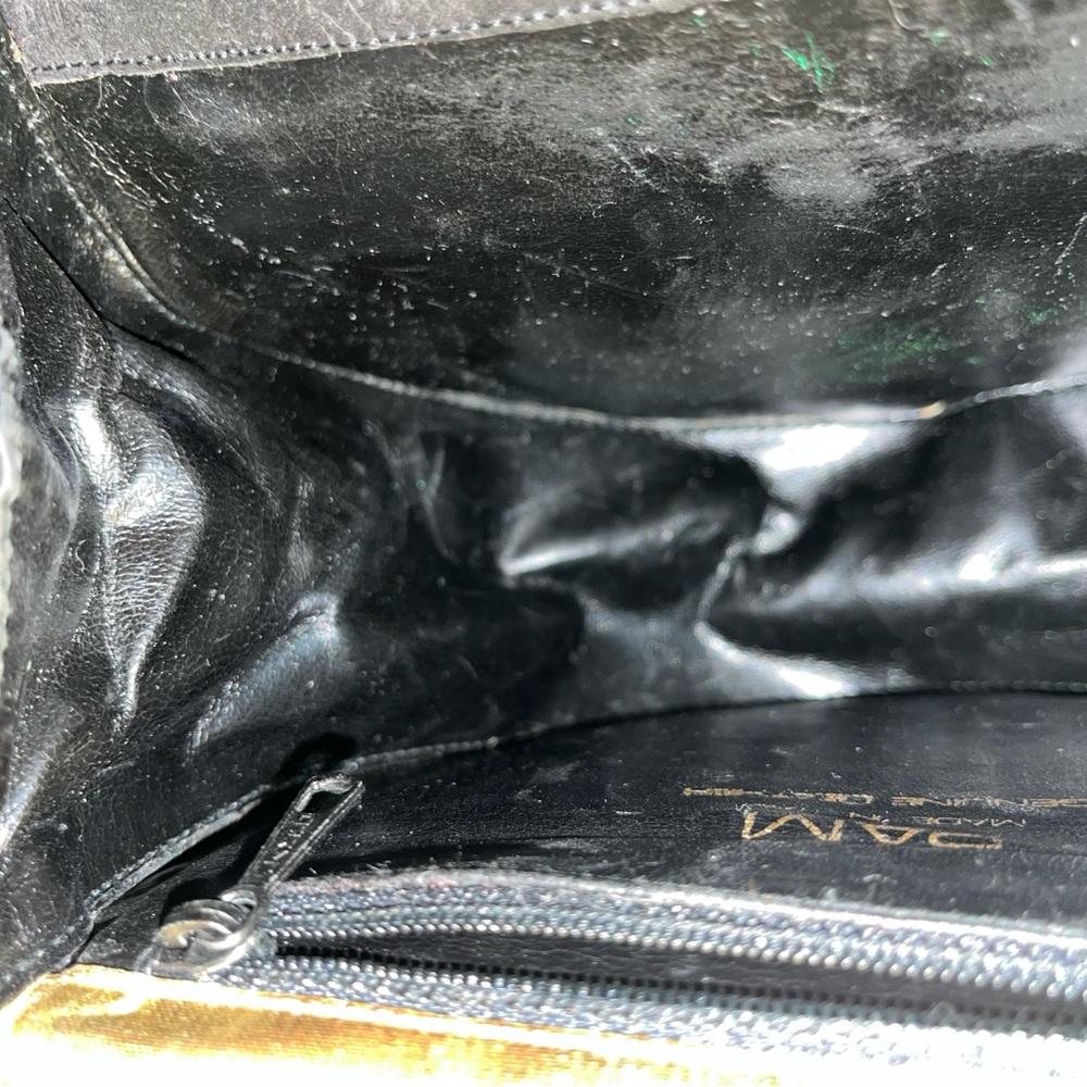Pam Italian Hand Bag Black Velvet Gold Metal Accent Handle Evening Small Purse - Picture 7 of 11